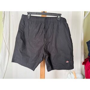 Mens Black Athletic Shorts with Red Crane Logo Elastic Waist Drawstring 00388